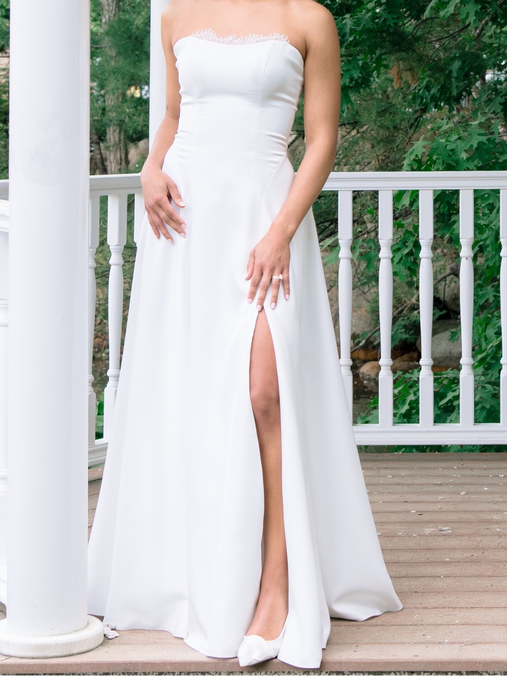 Strapless White A-Line Dress with Front Slit
